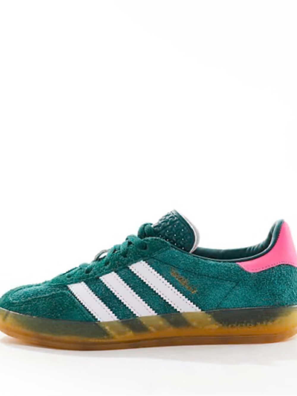 adidas women’s Green Suede Sneakers with Pink Heel Tab